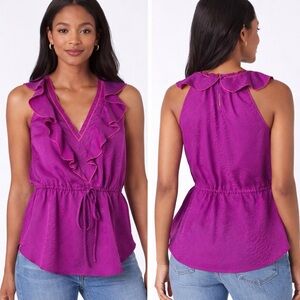 Rebecca Taylor Purple Snakeskin Silk Ruffled Top